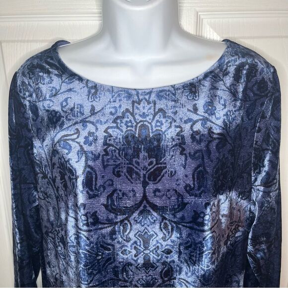 Coldwater Creek Navy Blue Floral Embossed Velvet Dress Shift L - Picture 3 of 8